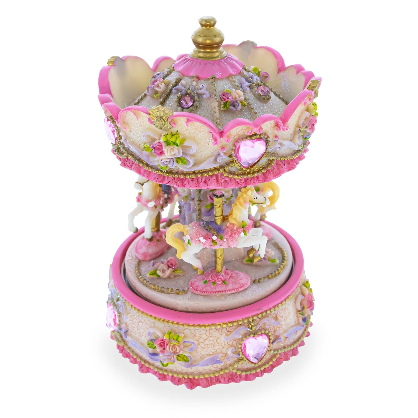 Floral Three Horses Carousel Spinning Musical Figurine