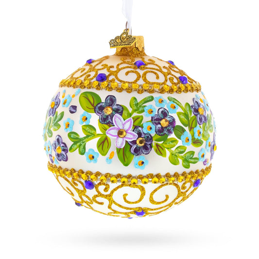Flowers Swirl Glass Ball Christmas Ornament 4 Inches