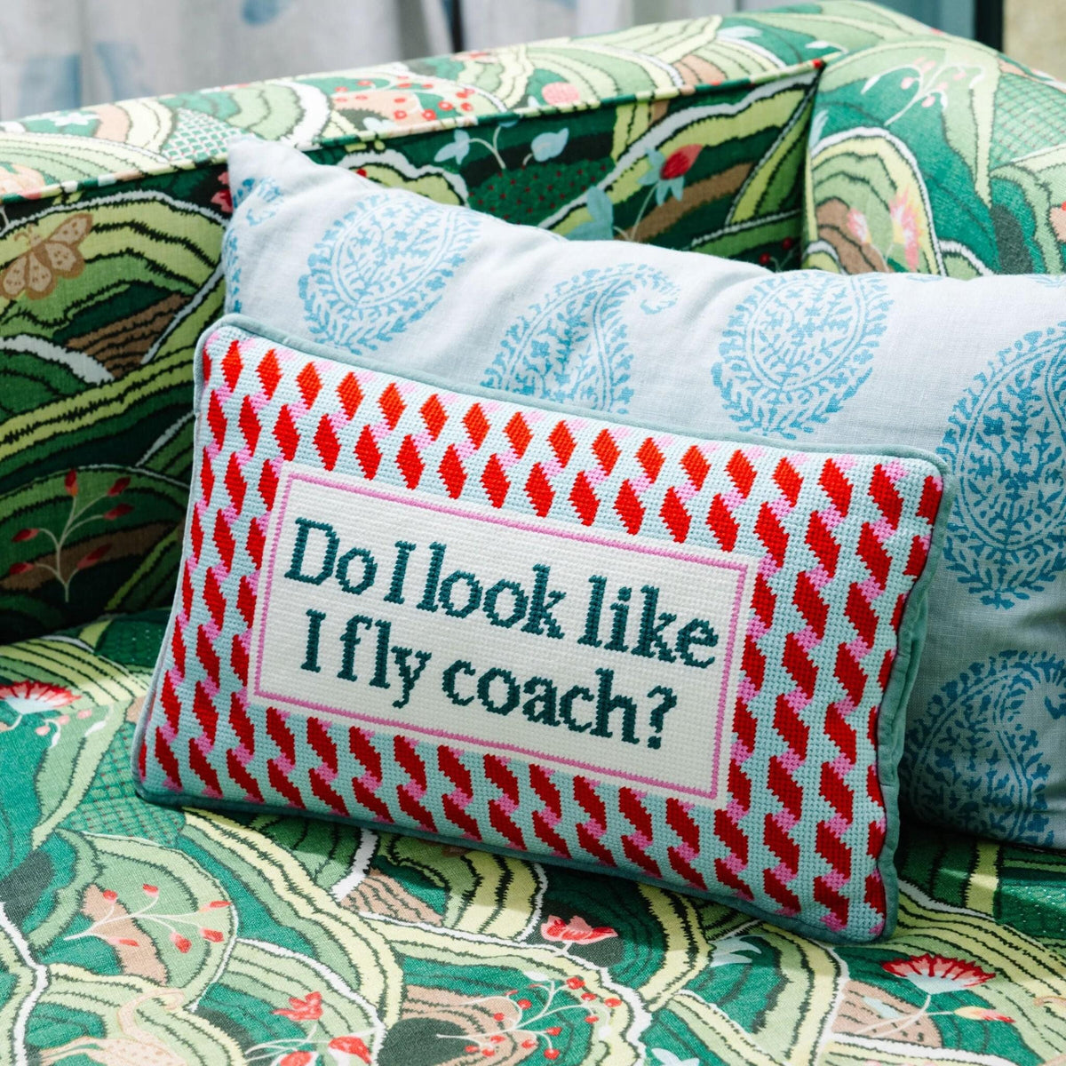 Fly Coach Needlepoint Pillow