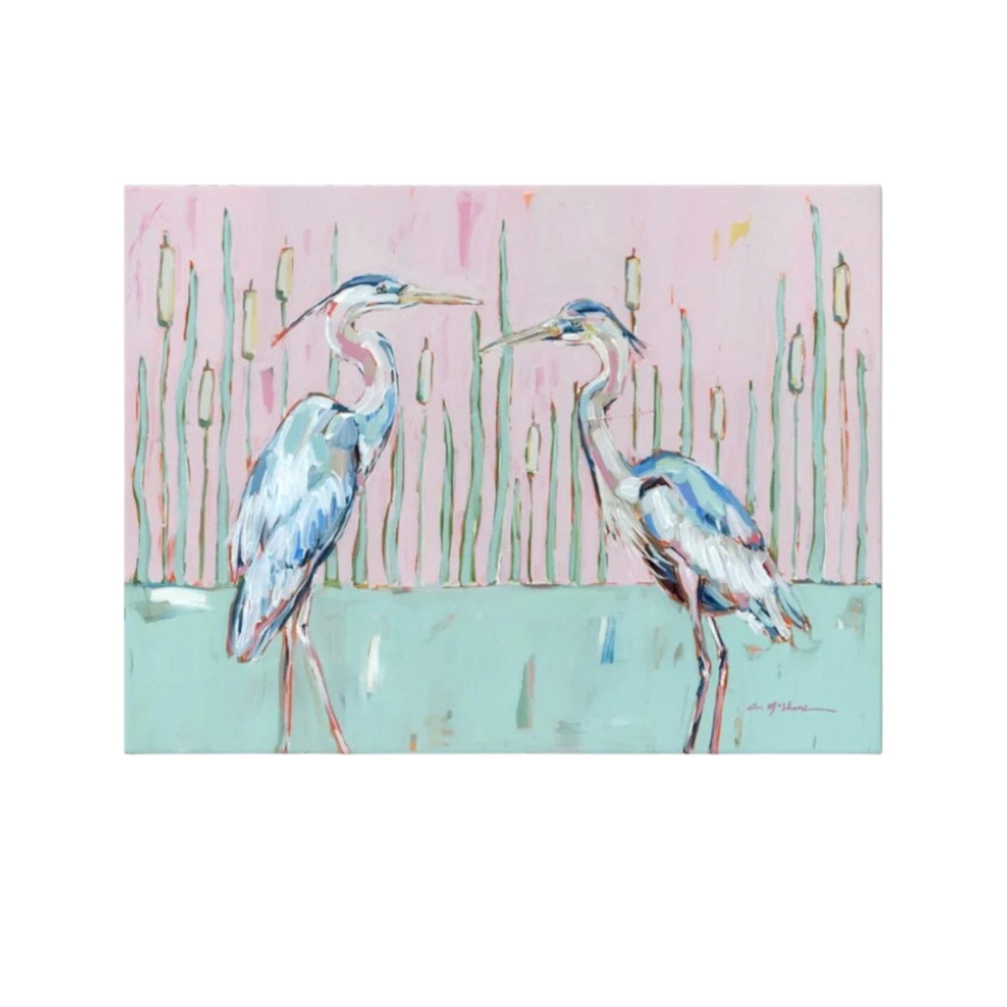 "Follow Your Path" blue herons on canvas