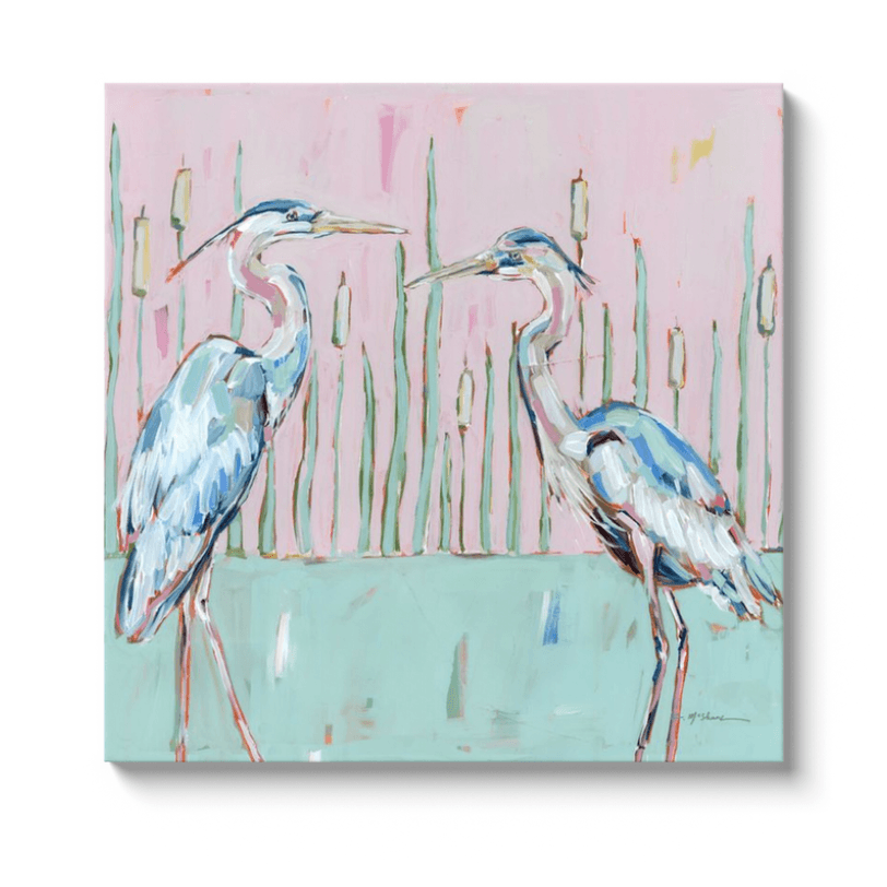 "Follow Your Path" blue herons on canvas