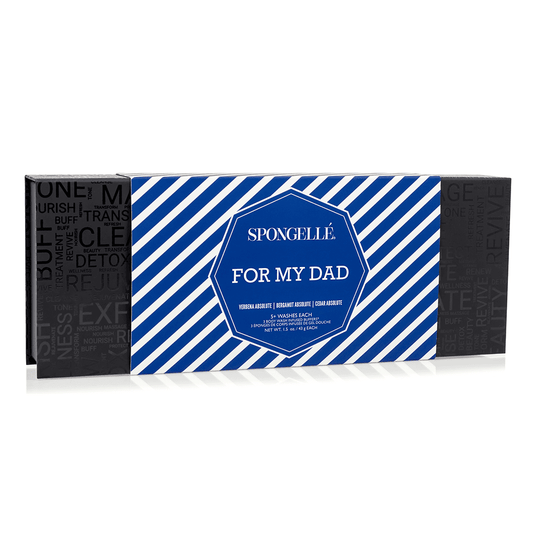 a box of soap with a blue and white striped label