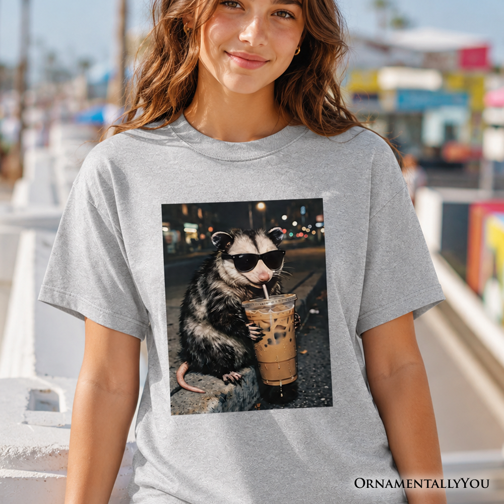 Kids Iced Coffee Opossum T-Shirt, Funny Animal Meme Youth Tee