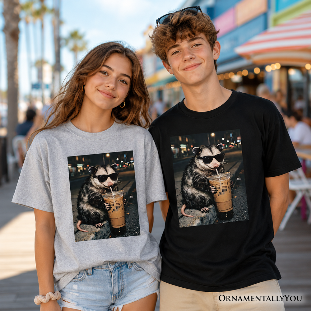 Kids Iced Coffee Opossum T-Shirt, Funny Animal Meme Youth Tee