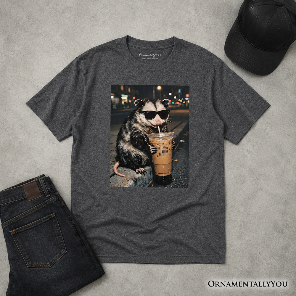 Kids Iced Coffee Opossum T-Shirt, Funny Animal Meme Youth Tee