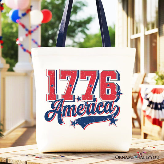 1776 America Vintage Tote Bag, Patriotic Retro USA Freedom 4th of July Gift Shopper