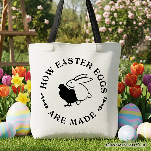 Bold Funny Easter Bunny Sarcastic Tote Bag, How Easter Eggs Are Made Gift Shopper