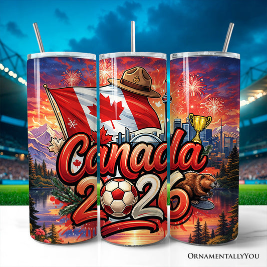 Canada 2026 Soccer Cup Global Championship 20oz Tumbler With Lid and Stainless Steel Straw, Fans Football Gift Cup