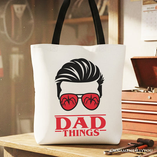 Dad Things Retro Canvas Tote Bag, Red Glasses Family Matching Gift Shopper