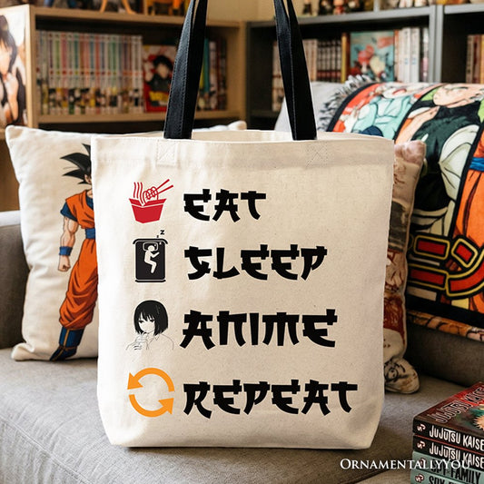 Eat Sleep Anime Repeat Tote Bag, Funny Gift Shopper For Anime Lover