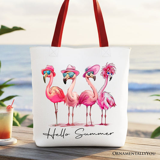 Flamingo Hello Summer Canvas Tote Bag, Retro Gift Shopper with Tropical Birds