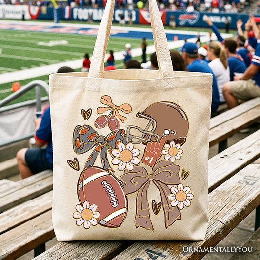 Football Mom Coquette Bow Daisy Tote Bag, Retro Fall Game Day Preppy Gift Shopper