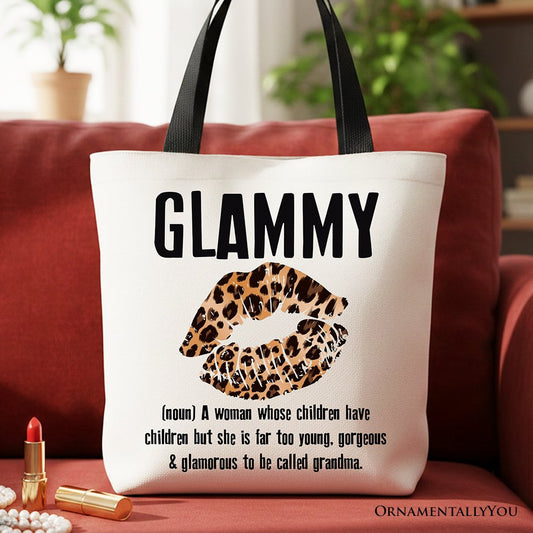 Glammy Leopard Lips Canvas Tote Bag, Coquette Gift Shopper for Stylish and Glamorous Grandmas
