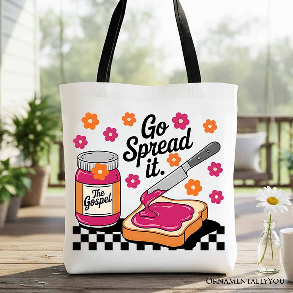 Go Spread It Christian Tote Bag, Cute Gospel Jam and Toast Gift Shopper