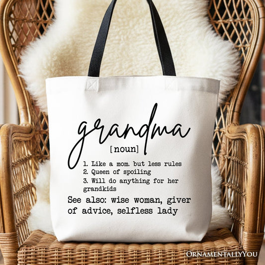 Grandma Definition Canvas Tote Bag, Funny Gift Shopper for Nana