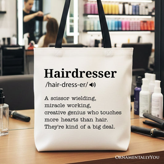 Hairdresser Definition Canvas Tote Bag, Funny Gift Shopper for Creative and Talented Stylists