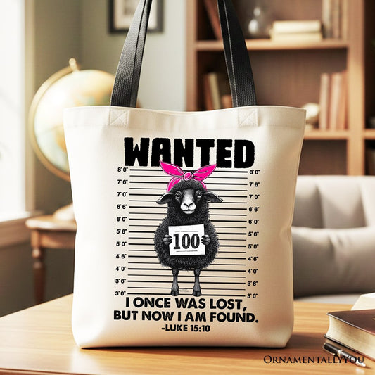 I Once Was Lost But Now I Am Found Luke 15:10 Christian Tote Bag, Wanted Black Sheep Gift Shopper