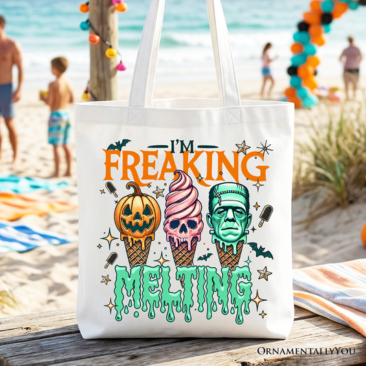 I’m Freaking Melting Frankenstein Tote Bag, Funny Ice Cream Halloween Gift Shopper for Summer Spooky Season