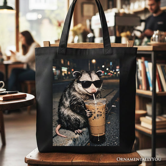 Iced Coffee Opossum Tote Bag, Funny Animal Meme Gift Shopper