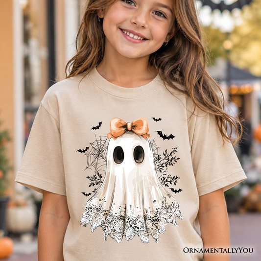 Kids Coquette Ghost T-Shirt, Cute Halloween Tee for Youth Girls