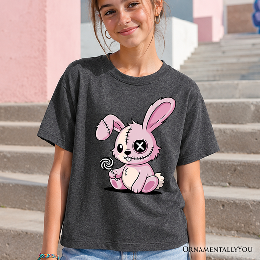 Kids Pink Zombies Bunny Cute T-Shirt, Cute Gothic Youth Halloween Tee