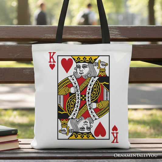King of Hearts Card Canvas Tote Bag, Classic Retro Love Valentine Gift Bag