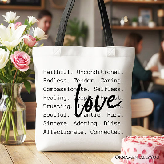 Love Definition Words Canvas Tote Bag, Minimalist Valentine Inspirational Love Gift Shopper