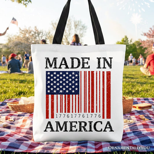 Made In America Bar Code Flag Tote Bag, Patriotic 1776 USA 250th Anniversary Gift Shopper