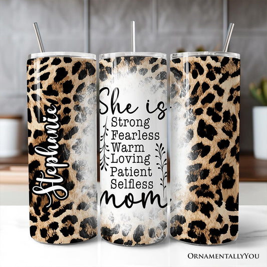 Mother's Day Quote 20oz Personalized Tumbler With Lid and Stainless Steel Straw, Leopard Print Mom Appreciation Gift Cup