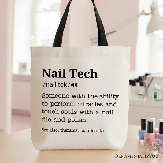 Nail Tech Definition Canvas Tote Bag, Funny Gift Shopper for Nail Hustler