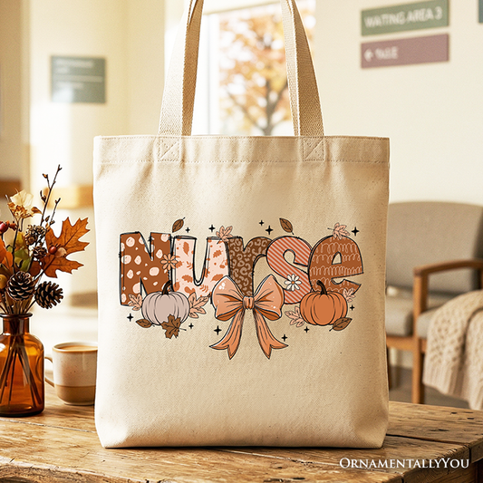 Nurse Coquette Autumn Tote Bag, Cozy Fall Pumpkins for Nurses