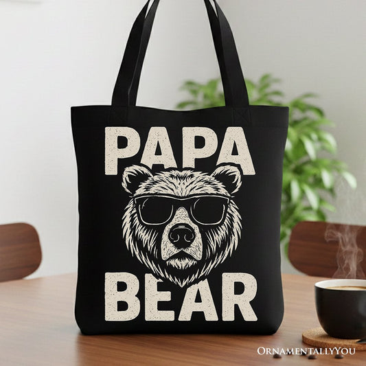 Papa Bear Sunglasses Canvas Tote Bag, Black Vintage Gift Shopper for Cool Dads