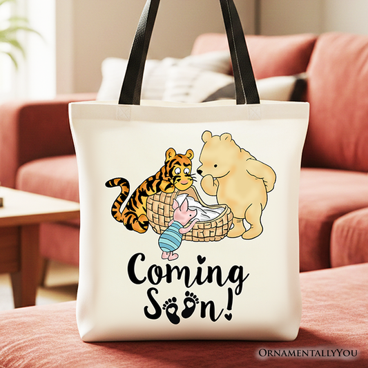 Pregnancy Announcement Winnie-the-Pooh Tote Bag 1926 A.A. Milne Baby Coming Soon Mom Gift Shopper