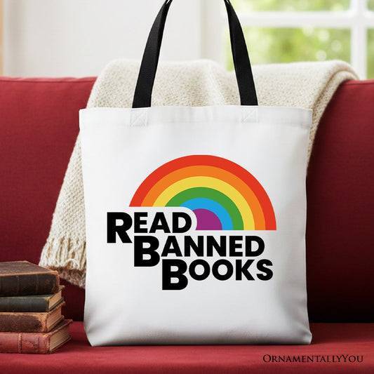 Read Banned Books Rainbow Canvas Tote Bag, Book Lover Gift Shopper