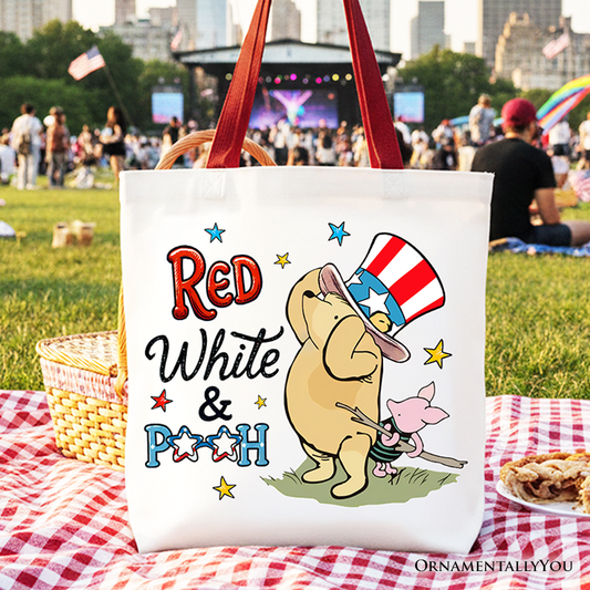 Red White & Proud Winnie-the-Pooh Tote Bag, 1926 A.A. Milne Patriotic 4th of July Gift Shopper