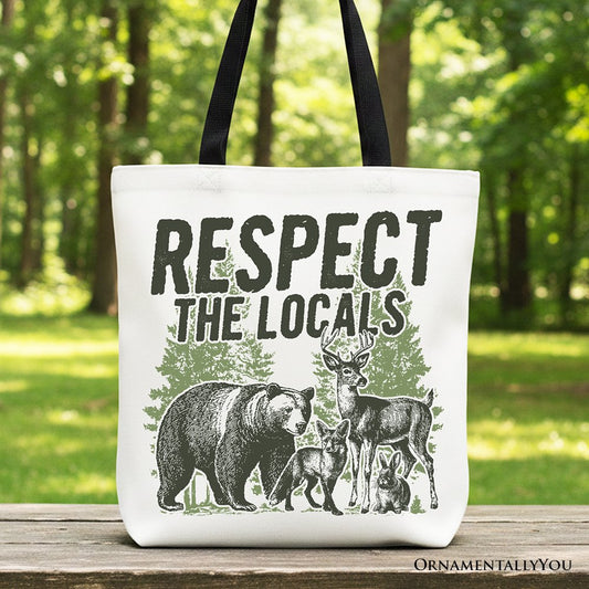 Respect the Locals Wild Animal Canvas Tote Bag, Vintage Camping Nature Gift Shopper