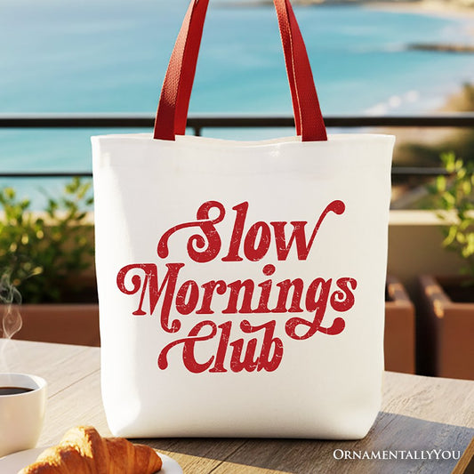 Slow Mornings Club Canvas Tote Bag, Cozy Vintage Aesthetic Gift Shopper