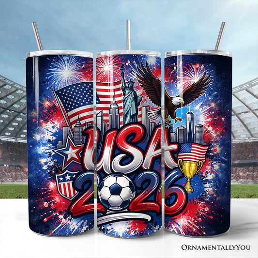 USA 2026 Soccer Cup Global Championship 20oz Tumbler With Lid and Stainless Steel Straw, Fans Football Gift Cup