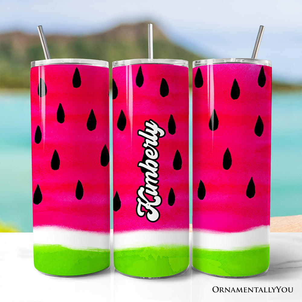 Watermelon Slice Pattern 20oz Personalized Tumbler With Lid and Stainless Steel Straw, Fun Summer Fruit Gift Cup