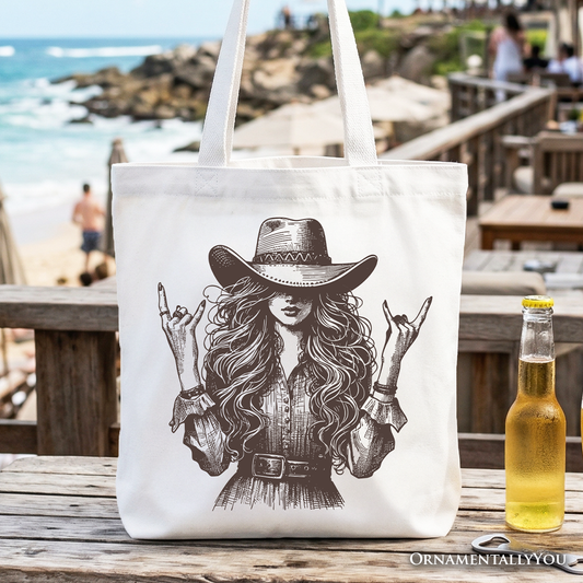 Western Cowgirl Rocker Tote Bag, Country Rodeo Style Gift Shopper