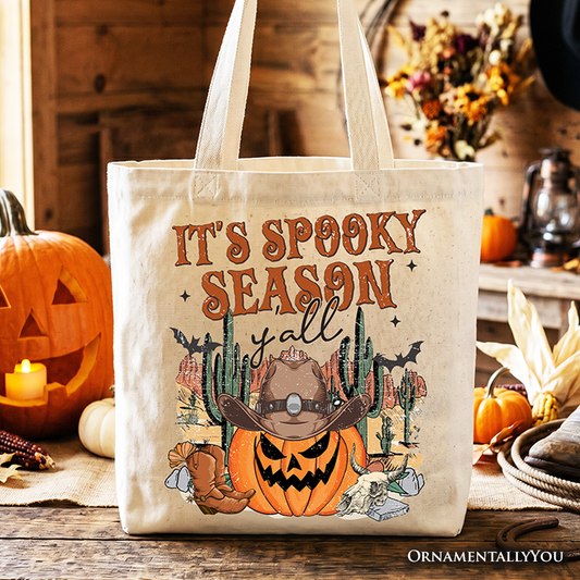 It's Spooky Season Y'all Tote Bag, Funny Western Halloween Gift Shopper for Pumpkin Cowboys