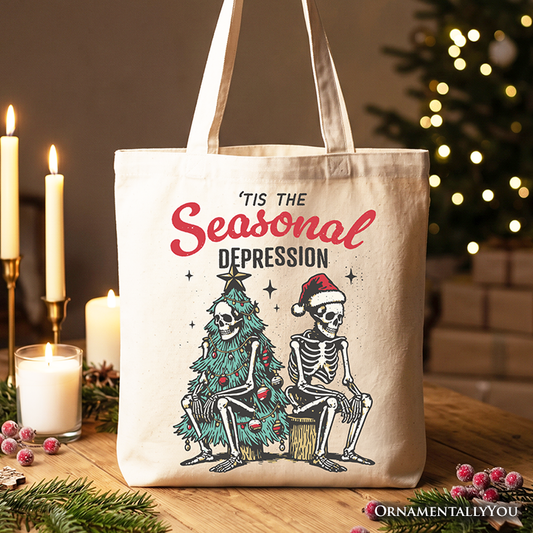 Tis the Seasonal Depression Tote Bag, Dark Humor Christmas Gift Shopper for Festive Mood Swingers