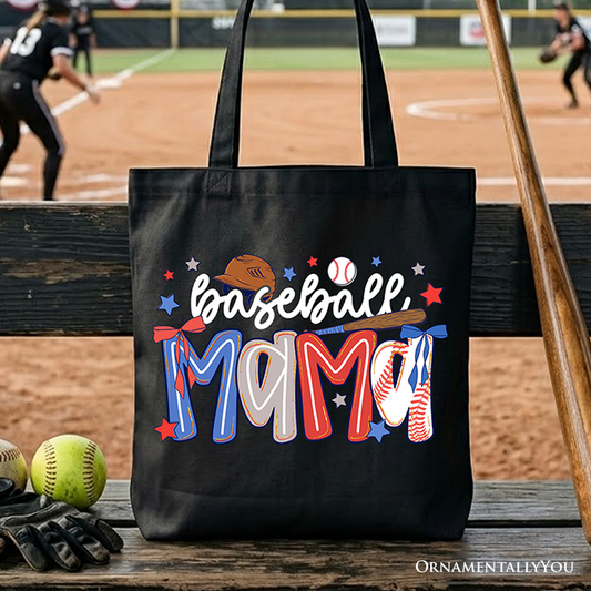 Baseball Mama Preppy Bow Tote Bag, Girly Sports Mom Gift Shopper