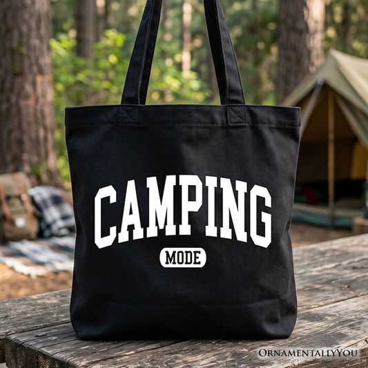 Camping Mode Varsity Tote Bag, Minimalist Outdoors Gift Shopper