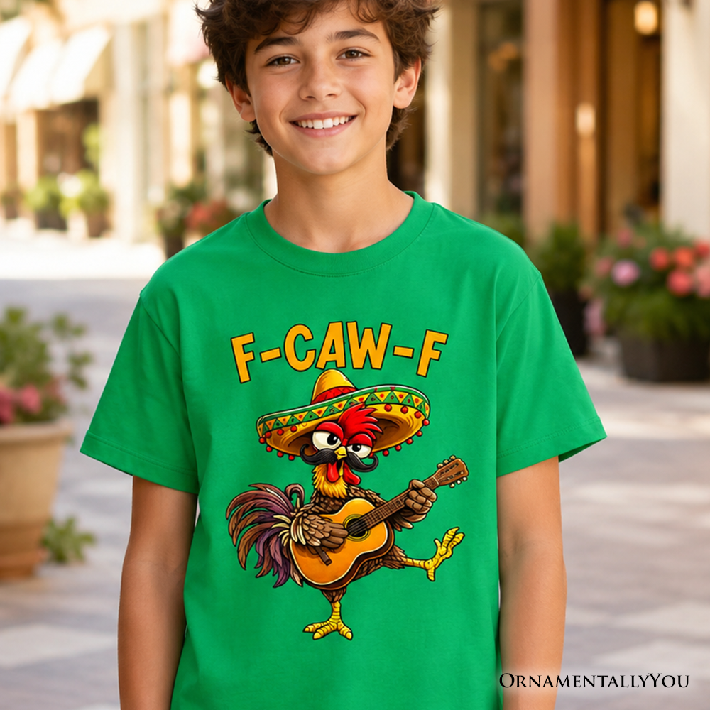 Kids F-CAW-F Rooster Cinco De Mayo T-Shirt, Funny Mexican Youth Tee