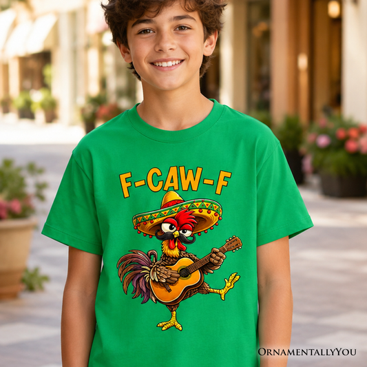 Kids F-CAW-F Rooster Cinco De Mayo T-Shirt, Funny Mexican Youth Tee