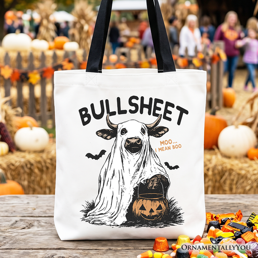 Bullsheet Halloween Bull Tote Bag, Hilarious Cow Gift Shopper for Trick-or-Treaters