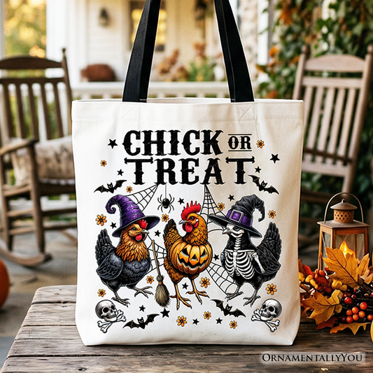 Chick or Treat Chicken Tote Bag, Funny Farmhouse Halloween Gift Shopper