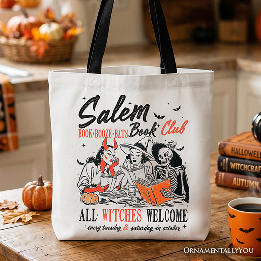 Salem Book Club Witches Tote Bag, Spooky Halloween Reading Girl Gift Shopper