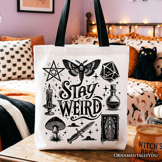 Stay Weird Witchy Vibes Tote Bag, Mystical Halloween Gift Shopper for Powerful Women